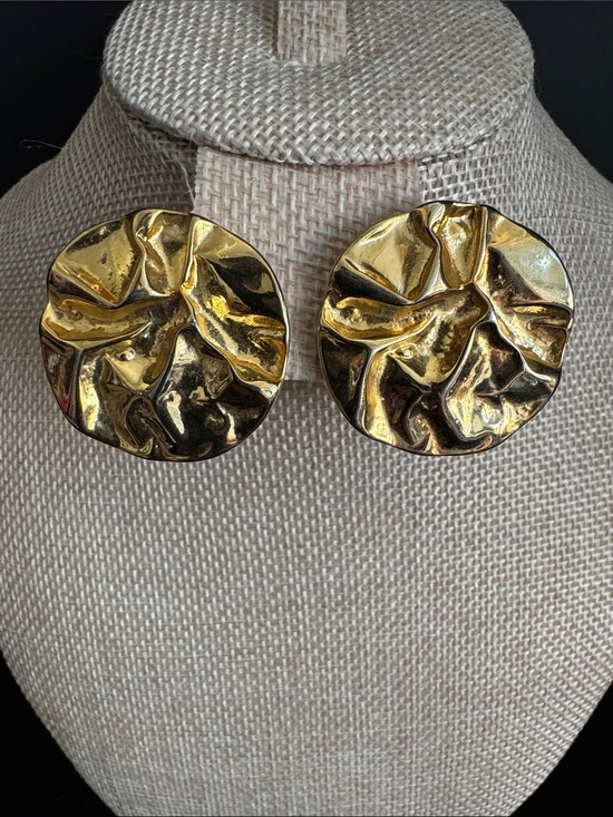 Park Lane Jewelry - VTG Park Lane 1980s Gold Tone Crinkle Disc Earrings